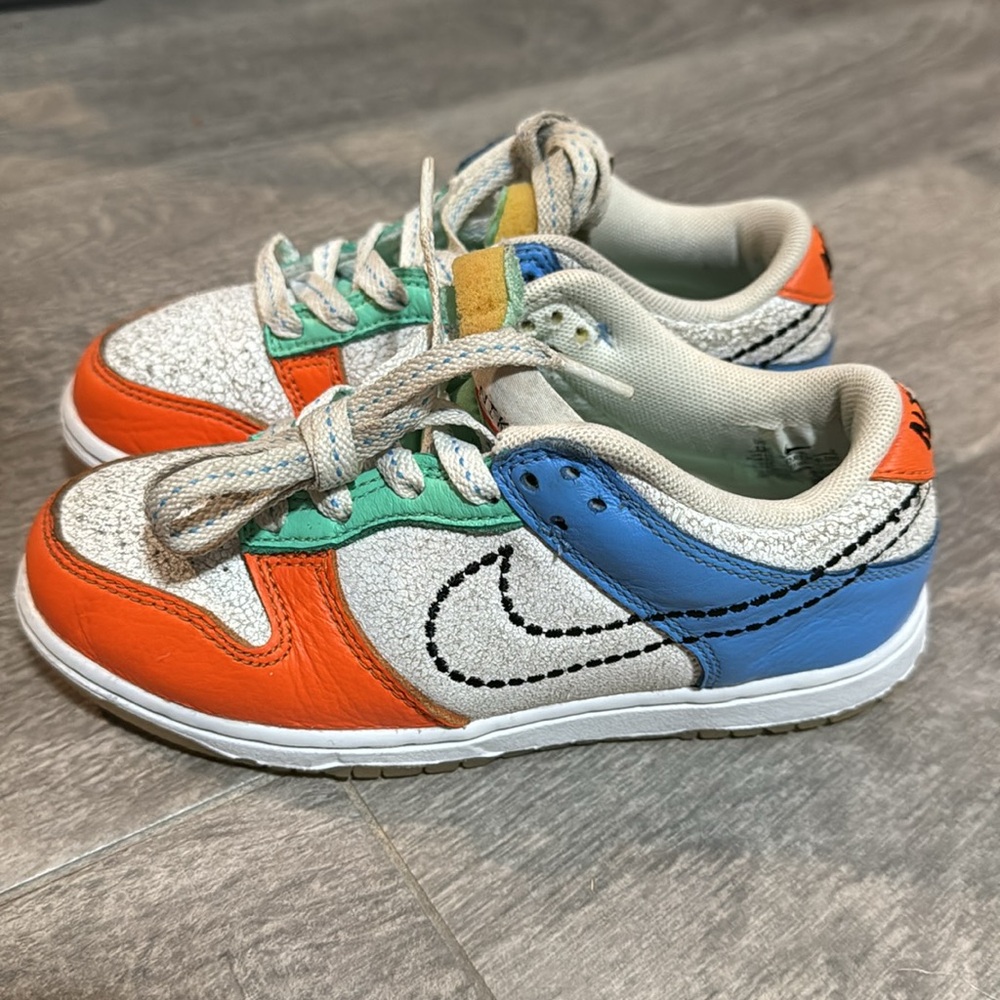 Kids Dunk Low GS 'Nike 101 13c orange blue seafoam green crackle